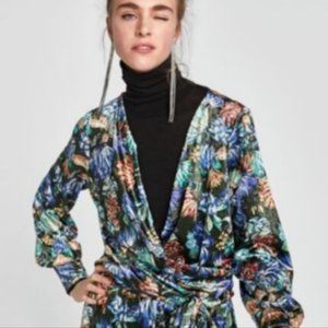 Zara Printed Velvet Crossover Top and Pant Set | Size S